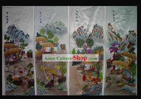 Supreme Chinese Hands Embroidered Collectible Handicraft - People of Four Seasons (four pieces set)