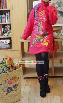 Supreme Chinese Traditional Pearls Pink Phoenix Warm Cotton-padded Jacket