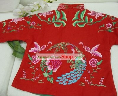 Supreme Chinese Traditional Hands Embroidered Phoenix Warm Cotton Jacket (red)