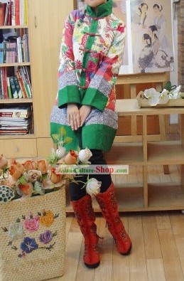 Supreme Chinese Traditional Long Ancient Time Cotton Outercoat for Women