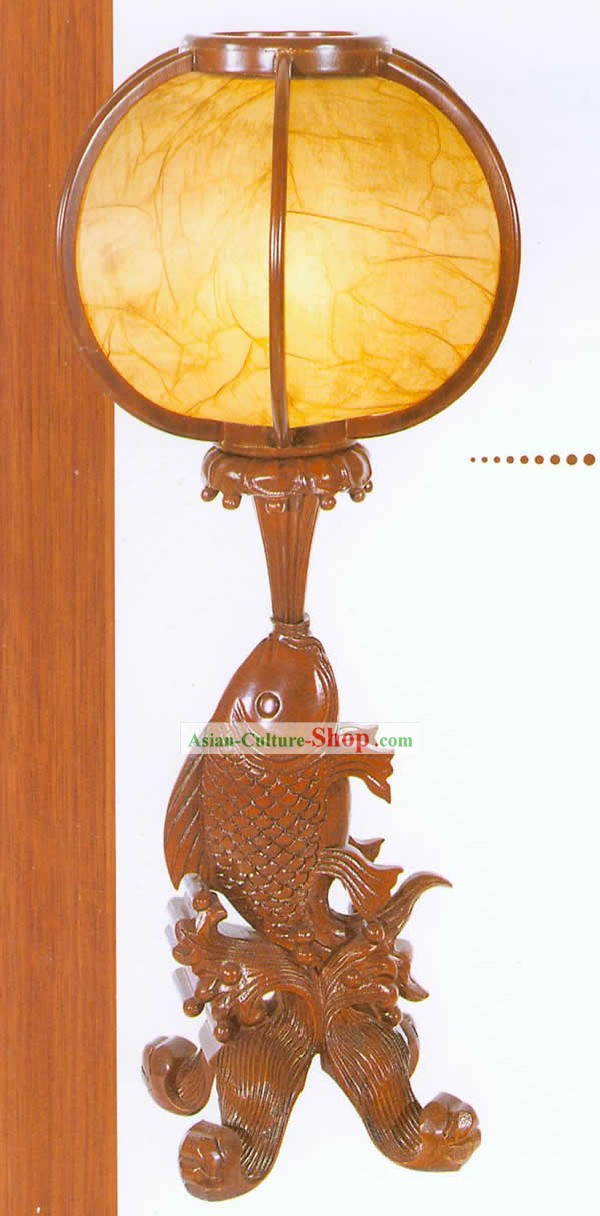 26 Inches Height Marvellous Chinese Hand Carved Wooden Fish Lantern