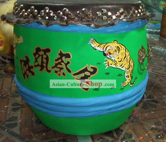 Supreme Chinese Luminous Large Hand Painted Kung Fu Tiger Wooden and Cowhide Drum (glow in dark)