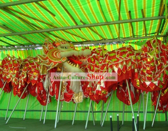 Supreme Chinese Traditional Large Classic Sheep Wool Dragon Dance Equipments Complete Set (red)