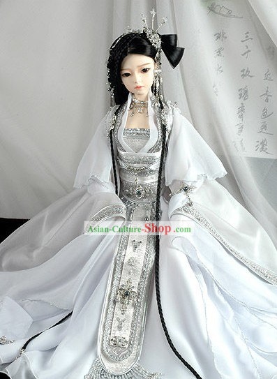 Supreme Chinese White Wedding Bride Veil and Hair Decoration Complete Set
