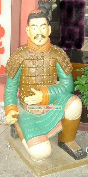 71 Inches Large Colored Chinese Terra Cotta Warrior Statue - Kneeling Archer