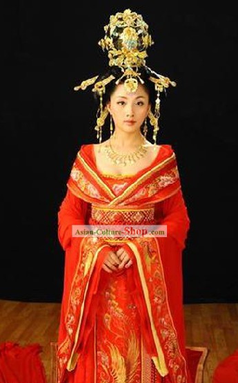 China Tang Dynasty Ancient Palace Phoenix  Empress Wedding Costumes Complete Set
