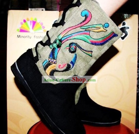 Hand Made Chinese Embroidery Long Boots