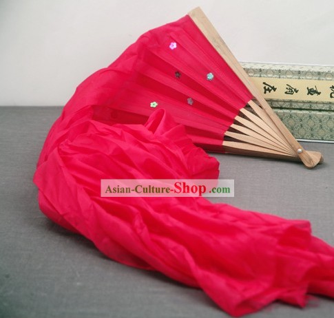 59 Inch Long Pure Silk Red Dance Ribbon Fan