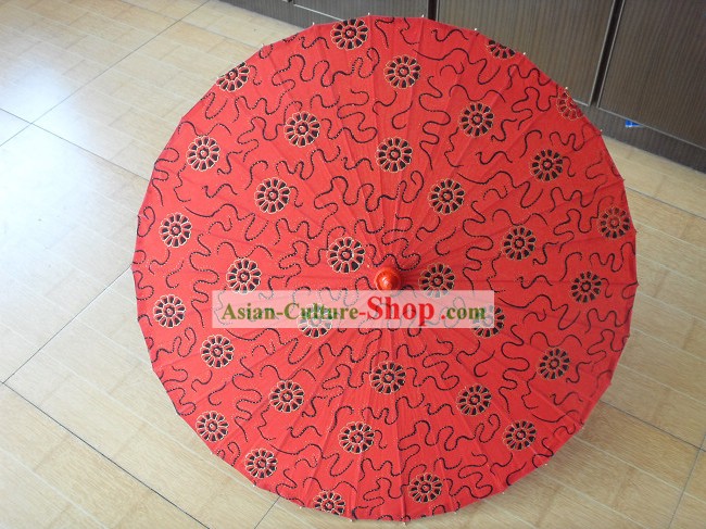 Chinese Traditional Hand Made Red Flower Wedding Umbrella
