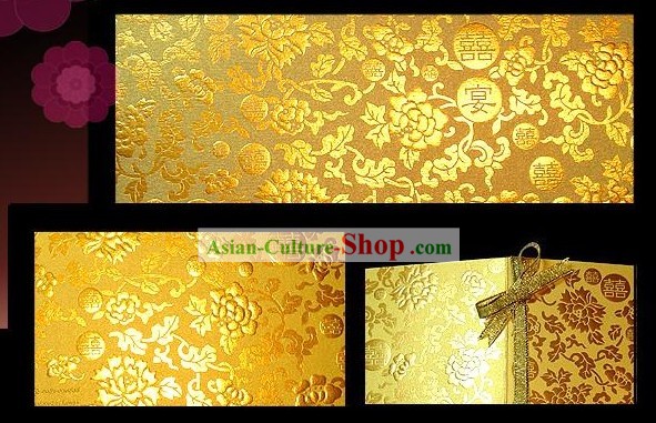 Supreme Golden Double Happiness Chinese Wedding Invitation Cards 20 Pieces Set