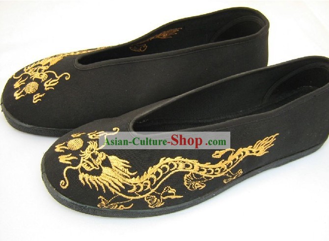 Folk Dragon Wushu Black Cloth Shoes for Men