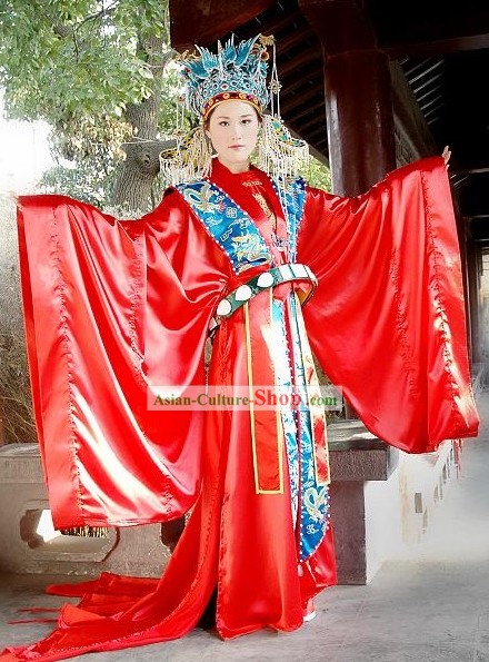 Supreme Chinese Traditional Wedding Dress and Phoenix Wedding Head Piece Complete Set