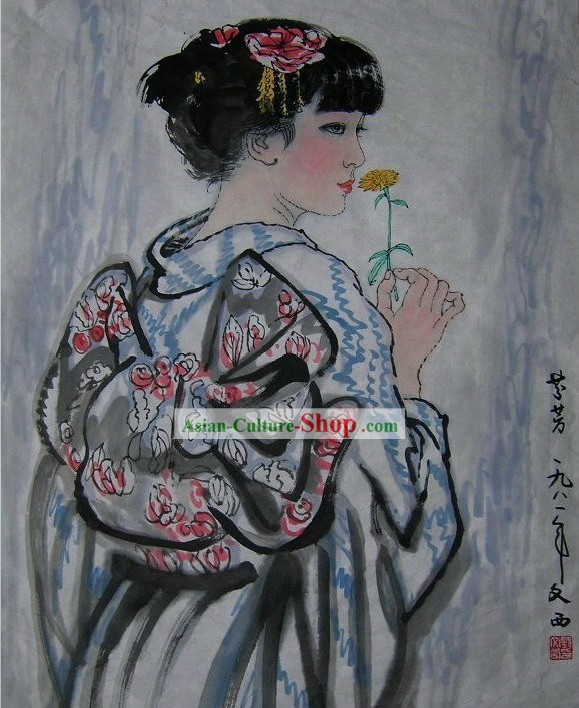 Traditional Japanese Painting Geisha by Liu Wenxi/Geisha Art Paintings