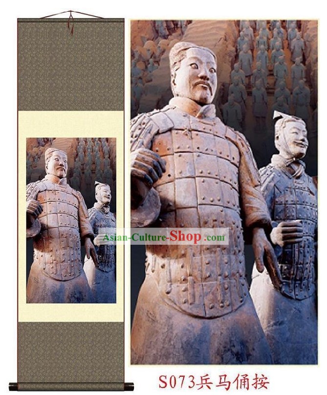 Chinese Silk Terra Cotta Warrior Painting