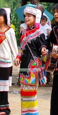 Lagu Minority Traditional Costume and Hat Complete Set