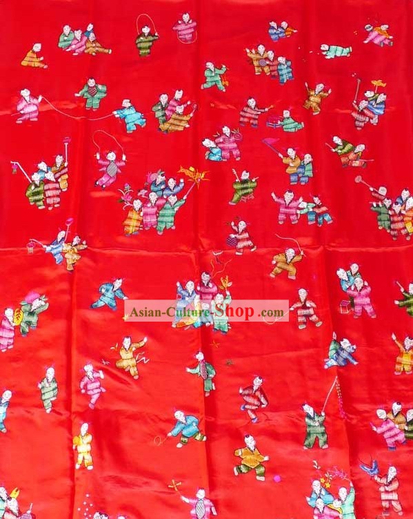 Chinese Hand Embroidery Silk Bedcover - Hundreds of Children
