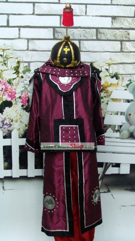 Chinese Traditional Ancient Armour Costumes and Helmet Set of Ancient General