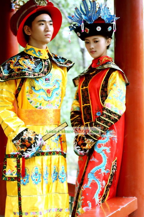 Ancient Chinese Emperor Costumes and Hat Complete Set