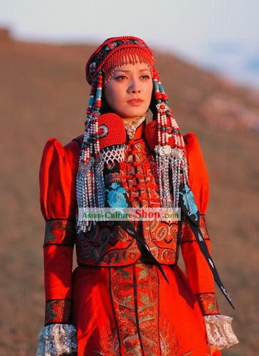 Stunng Tibet Traditional Clothing and Hair Decoration Complete Set