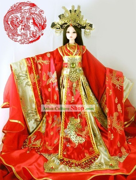 Supreme Chinese Ancient Princess Wedding Clothing and Hair Decoration Complete Set for Adults
