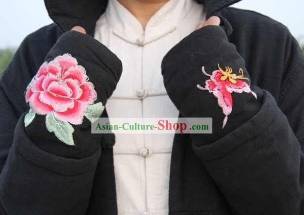 Peony and Butterfly Embroidery Kung Fu Glove Pair