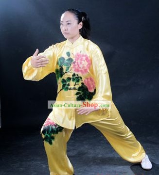 Professional Martial Arts Original Peony Painting Silk Uniform Complete Set