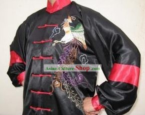Chinese Professional Martial Arts Embroidered Phoenix Silk Uniform Complete Set
