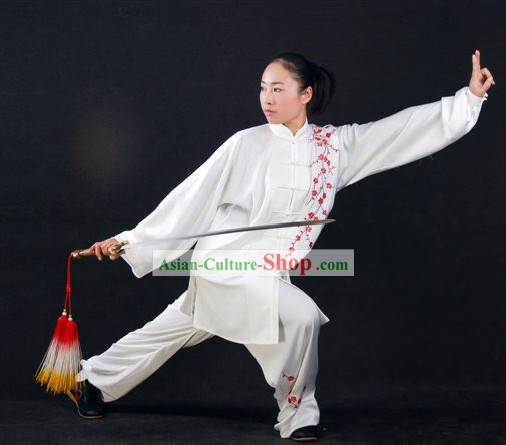 Plum Blossom Embroidery Martial Arts White Tai Chi Chuan Uniform
