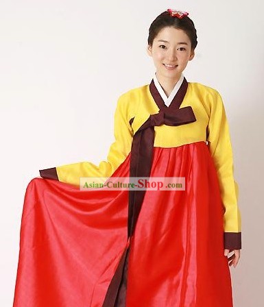 Traditional Korean Hanbok Complete Set for Women (red and yellow)