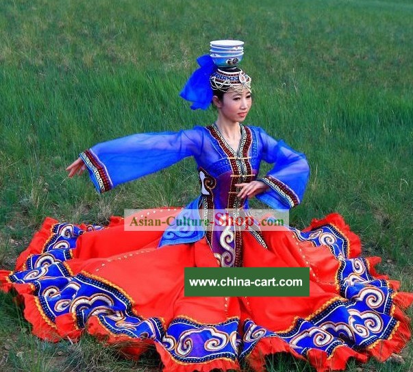 Chinese Traditional Mongolian Clothing and Hat Complete Set