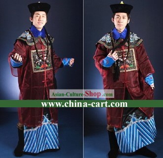 Qing Dynasty Official Clothing and Hat Complete Set