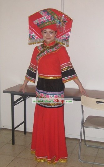Chinese Folk Zhuang Minority Costume Complete Set