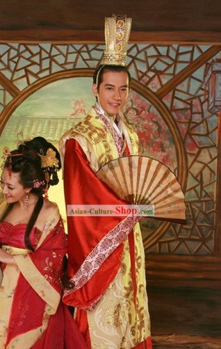 Traditional Chinese Wedding Hanfu Dress and Coronet Complete Set
