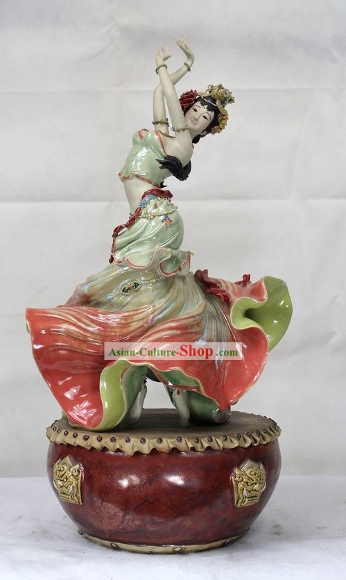 Chinese Drum Dance Shiwan Ceramics Figurine
