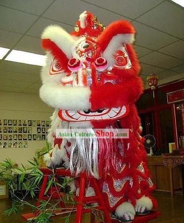 Amazing Festival Celebration Half Red Half White Supreme Handmade Lion Dance Costumes