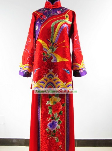 Traditional Chinese Hand Embroidered Wedding Phoenix Dress for Women