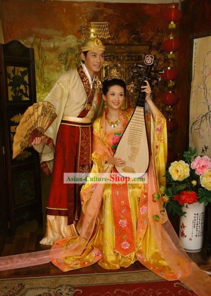 Ancient Chinese Emperor and Empress Wedding Dress 2 Sets for Men and Women