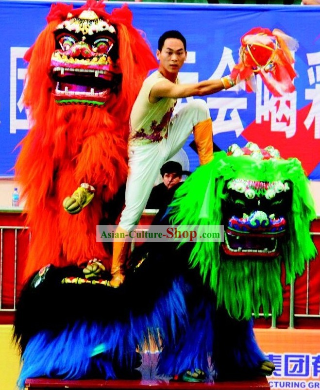 Long Yak Fur Northern Lion Dance Costume 2 Complete Sets