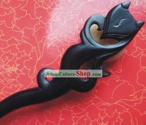 Chinese Hand Made Black Wood Fox Hairpin