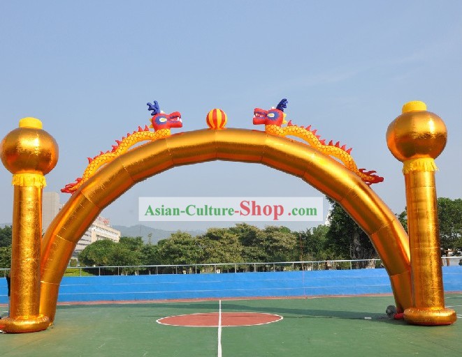 Large Golden Inflatable Araches with Dragons and Lanterns