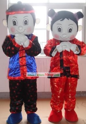 Chinese New Year Boy and Girl Mascot Costumes Complete Set