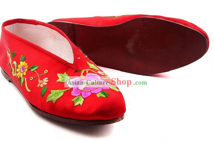 Chinese Handmade Bu Ying Zhai Cow Leather Sole Embroidered Wedding Shoes