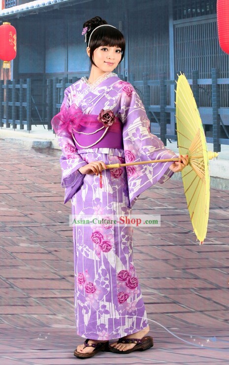 Japanese Female Yukata Kimono Obi Belt Geta Sandal Complete Set
