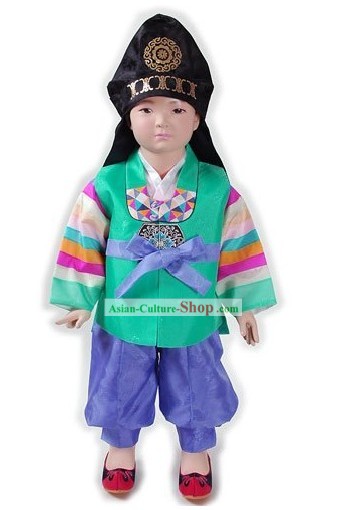 Korean Classical Boys Hanbok Clothing and Hat Complete Set
