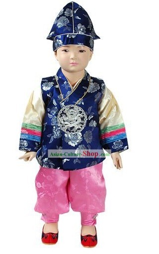 Traditional Korean Baby Boy Hanbok Clothing and Hat Complete Set