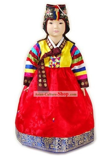 Traditional Korean Imperial Court Hanbok Clothing and Hat Complete Set for Girls