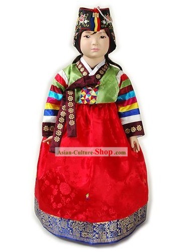 Traditional Korean Imperial Court Hanbok Clothing and Hat Complete Set for Girls