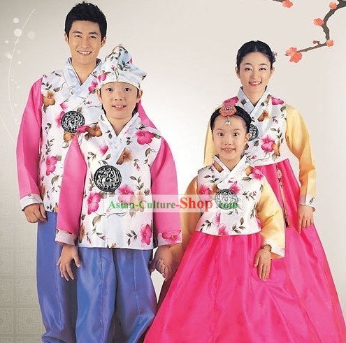 Traditional Korean Family Father Mother Son Daughter Wedding Hanboks 4 Sets