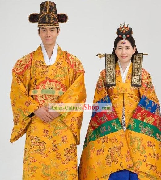 Traditional Korean Wedding Court Hanbok Dress 2 Sets for Men and Women