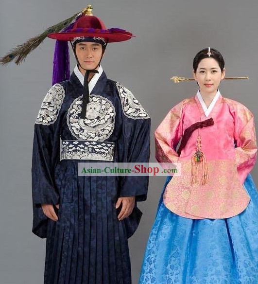 Traditional Korean Wedding Clothing 2 Sets for Men and Women
